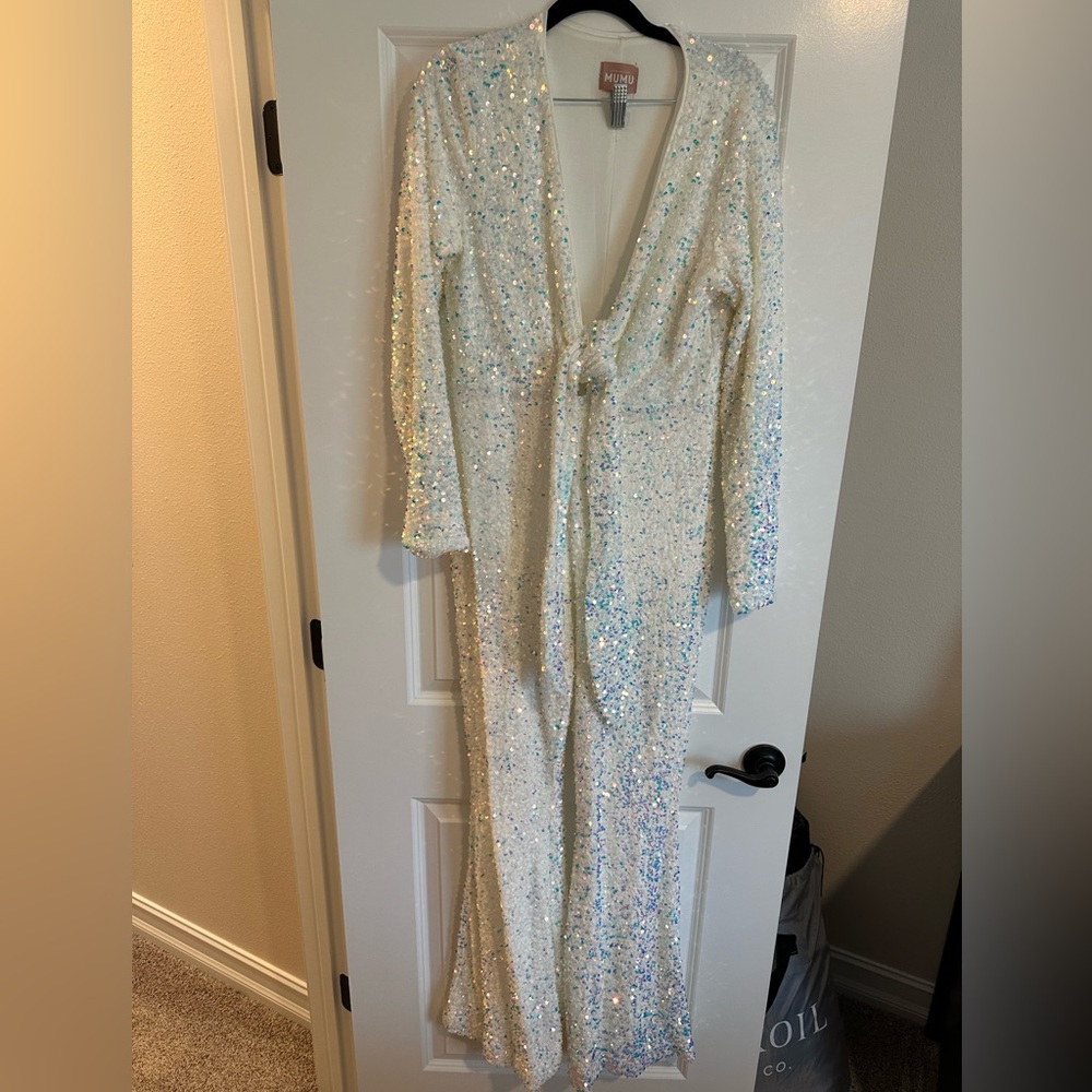 White Show Me Your Mumu bridal/bachelorette jumpsuit